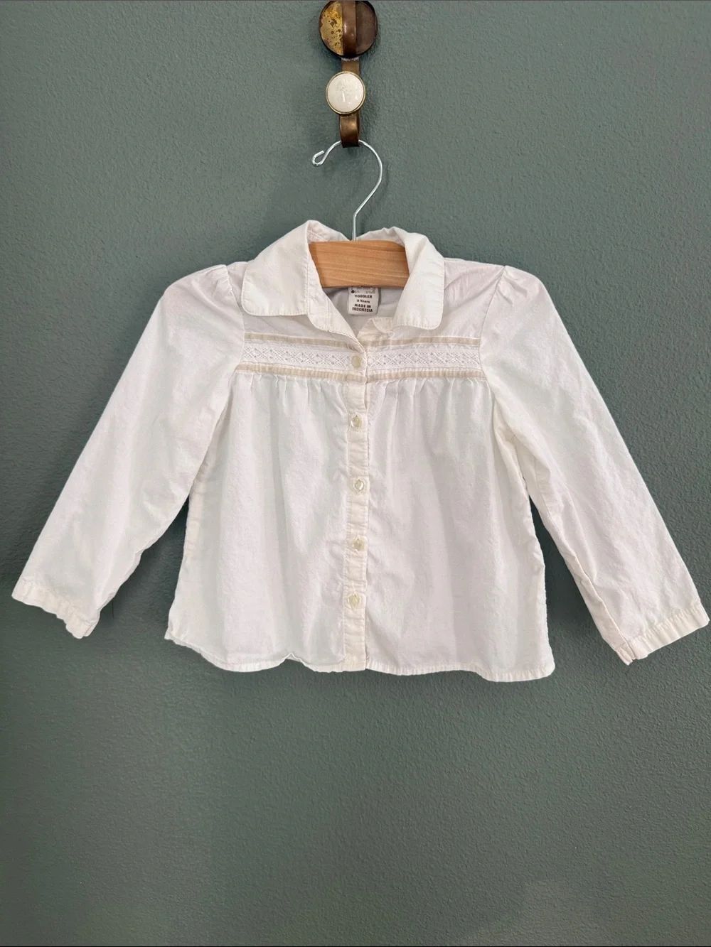 Vintage Baby Gap Sz 2/3T Girls' White Button-Up Blouse Shirt Lace Yoke